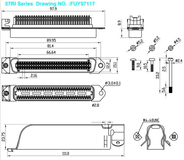 Amphenol 90 Degree Rj21 64 Pin Champ Connector Idc Plug