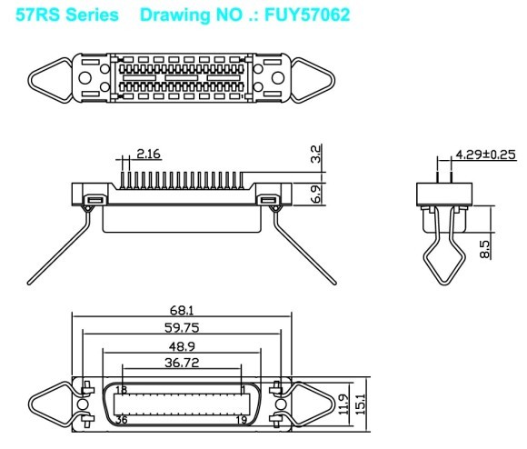 Centronics Parallel Port Connector 36 Pin PCB Mounting Straight Female Receptacle Socket for Dot Matrix Printer