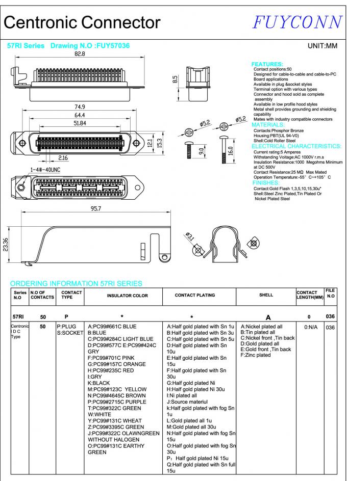 2.16mm Pitch Amphenol 50 Pin Male IDC Champ Connector With Screw Locks