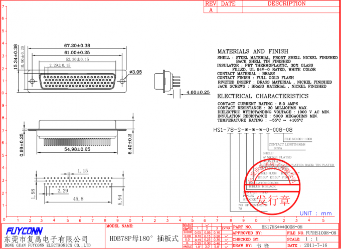 78Pin D-SUB Connector 78 Way Straight PCB Female HS DSUB Connector