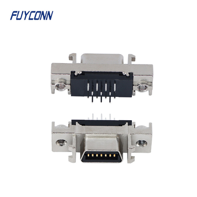 14pin Female Servo Connector , MDR PCB Straight SCSI Connector W/ Zinc Alloy Shell