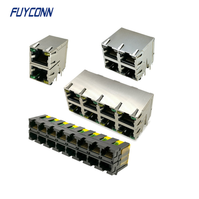 Female Right Angle RJ45 Jack Connector , PCB Double Layer RJ45 Modular Connector