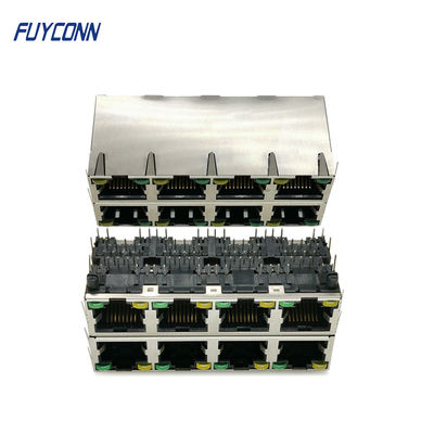 Phosphor Bronze 2x4 8 Ports 64 Pin Female PCB RJ45 Jack Connector