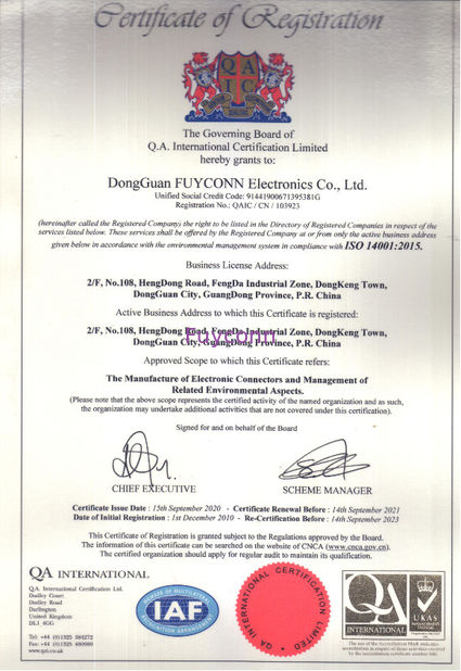 China Dongguan Fuyconn Electronics Co,.LTD Certification